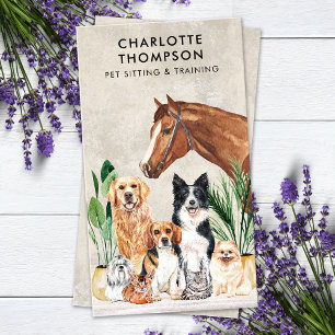 Pet Care Dog Cat Horse Animals Boho Watercolor Business Card