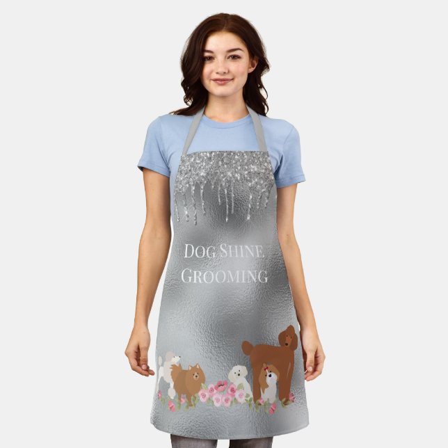 Pet Care Dog Grooming silver Personalised Apron (Worn)