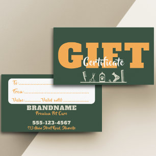 Pet Care grooming Gift Certificate Business Card