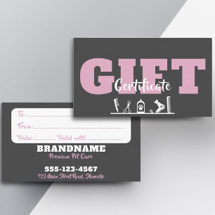 Pet Care grooming Gift Certificate Business Card