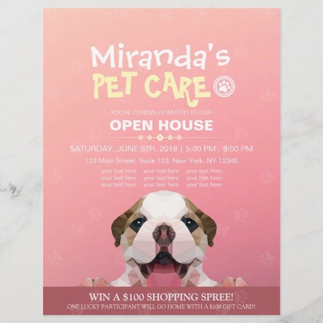 Pet Care Grooming Shop Pet Beauty Salon Open House Flyer (Front)