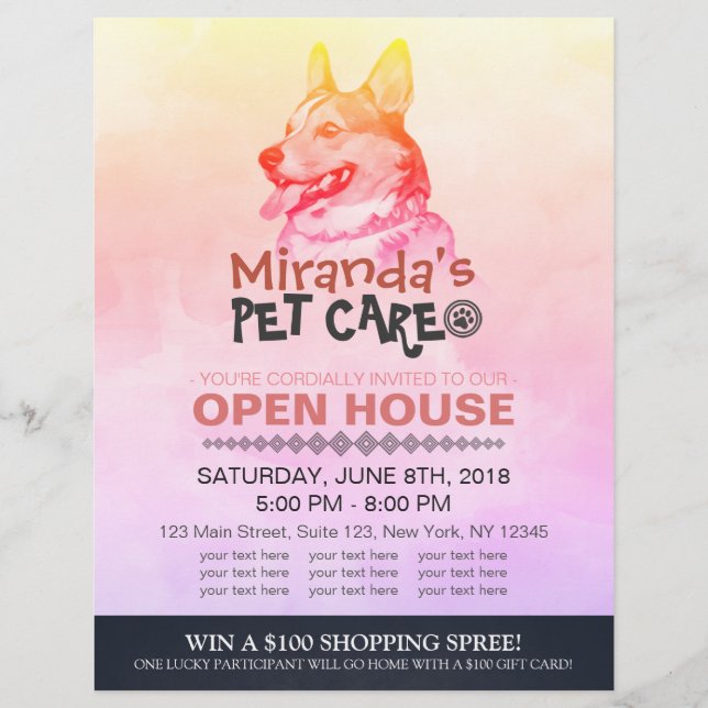 Pet Care Grooming Shop Pet Beauty Salon Open House Flyer (Front)