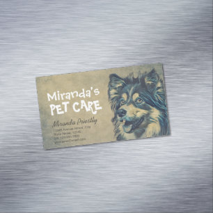 Pet Care Grooming Sitting Adorable Cartoon Dog Magnetic Business Card