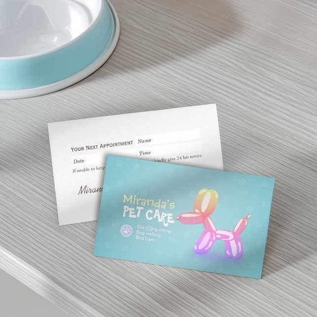 Pet Care Grooming Sitting Bathing Cute Dog Balloon Appointment Card (Creator Uploaded)