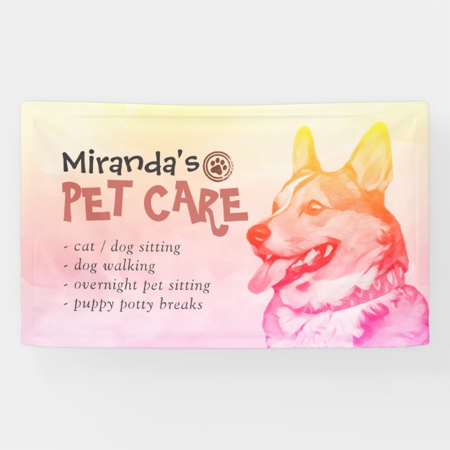 Pet Care Grooming Sitting Bathing Salon Corgi Dog Banner (Horizontal)