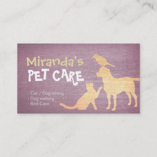 Pet Care Purple & Gold Dog Cat Bird Silhouettes Appointment Card