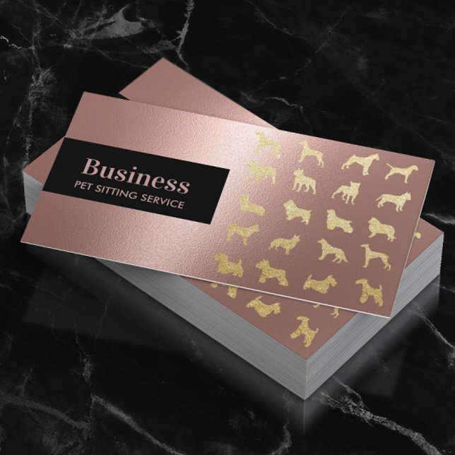 Pet Care Rose Gold Dogs Silhouettes Business Card (Creator Uploaded)