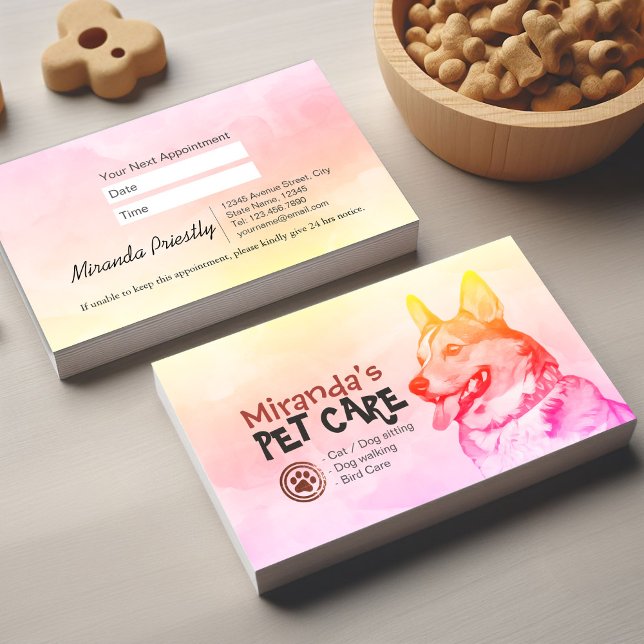 Pet Care Sitting Bathing Grooming Salon Corgi Dog Appointment Card (Creator Uploaded)