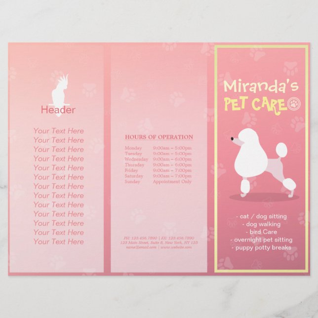 Pet Care Sitting Cartoon Dog Tri-Fold Brochures (Front)