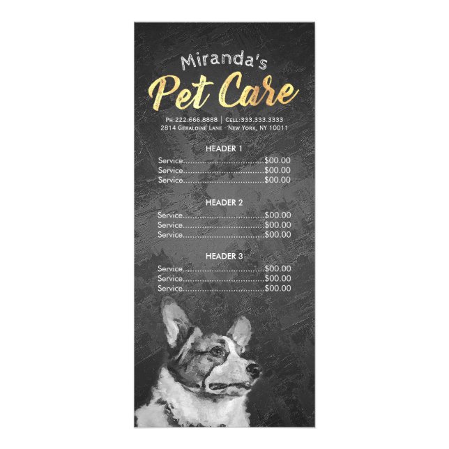Pet Care Sitting Grooming Beauty Salon Price List Rack Card (Front)