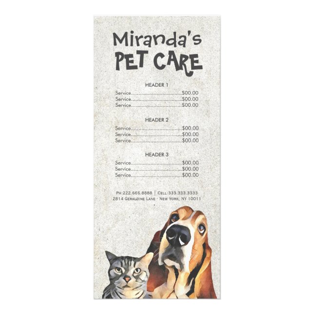 Pet Care Sitting Grooming Beauty Salon Price List Rack Card (Front)