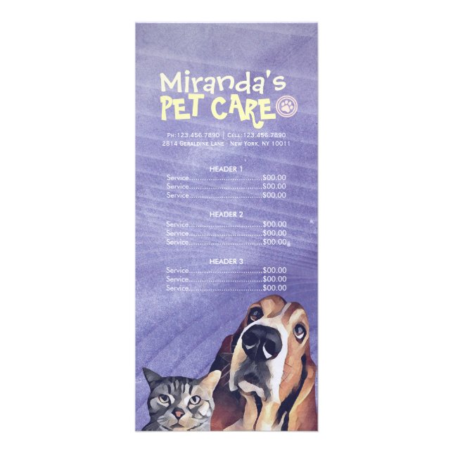 Pet Care Sitting Grooming Beauty Salon Price List  Rack Card (Front)