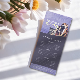 Pet Care Sitting Grooming Beauty Salon Price List Rack Card
