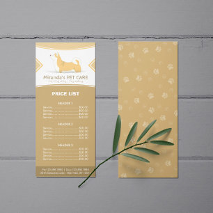 Pet Care Sitting Grooming Beauty Salon Price List Rack Card
