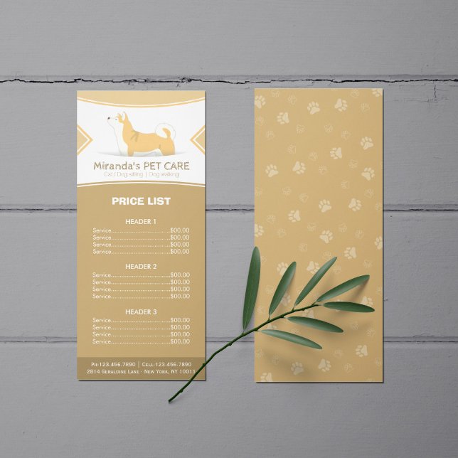Pet Care Sitting Grooming Beauty Salon Price List Rack Card (Creator Uploaded)