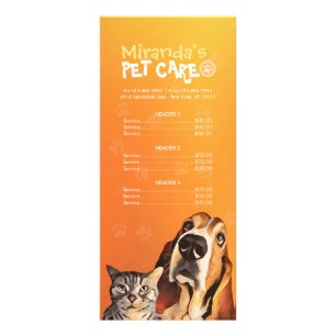 Pet Care Sitting Grooming Beauty Salon Price List Rack Card