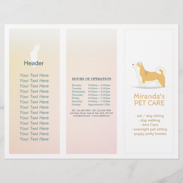 Pet Care Sitting Grooming Salon Tri-Fold Brochures (Front)