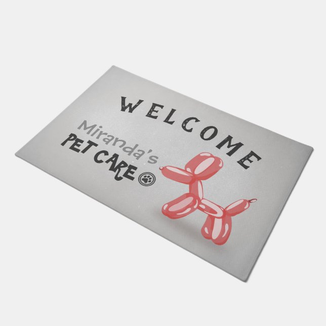 Pet Care Sitting Grooming Welcome Cute Dog Balloon Doormat (Angled)