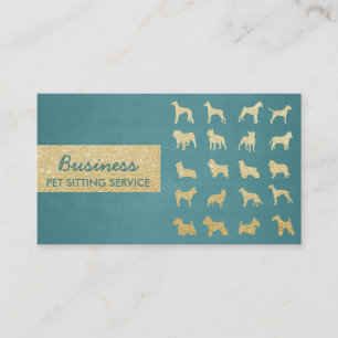 Pet Care Turquoise & Gold Dogs Silhouettes Modern Business Card