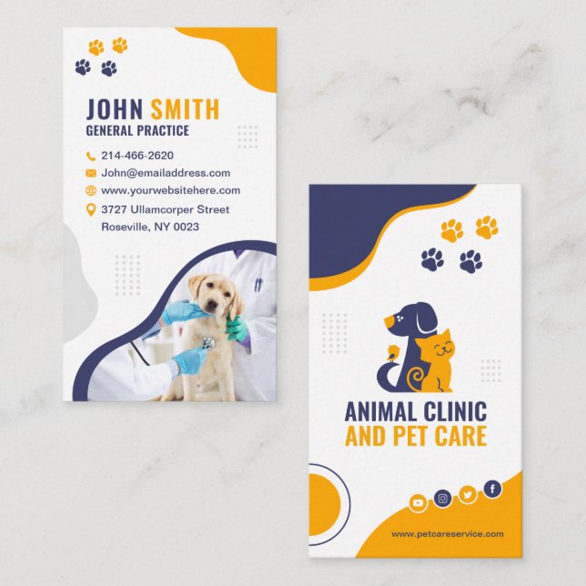 Pet care, Veterinary Clinic, Vet, Animal, Doctor Business Card (Front/Back)