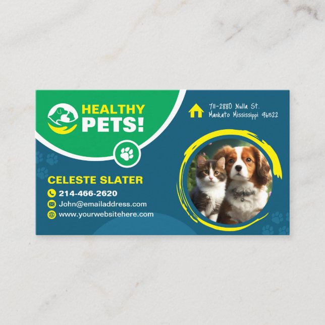 Pet care, Veterinary Doctor, Vet, Animal Clinic Business Card (Front)