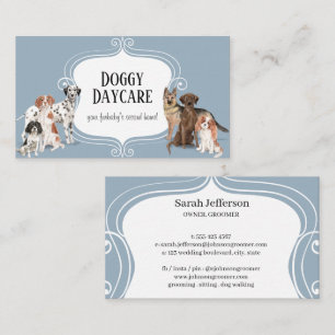 Pet Care Watercolor Dog Breeds Dusty Blue Adorable Business Card