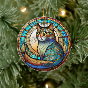Pet Cat Ceramic Decorative Stained glass look Tree Decoration