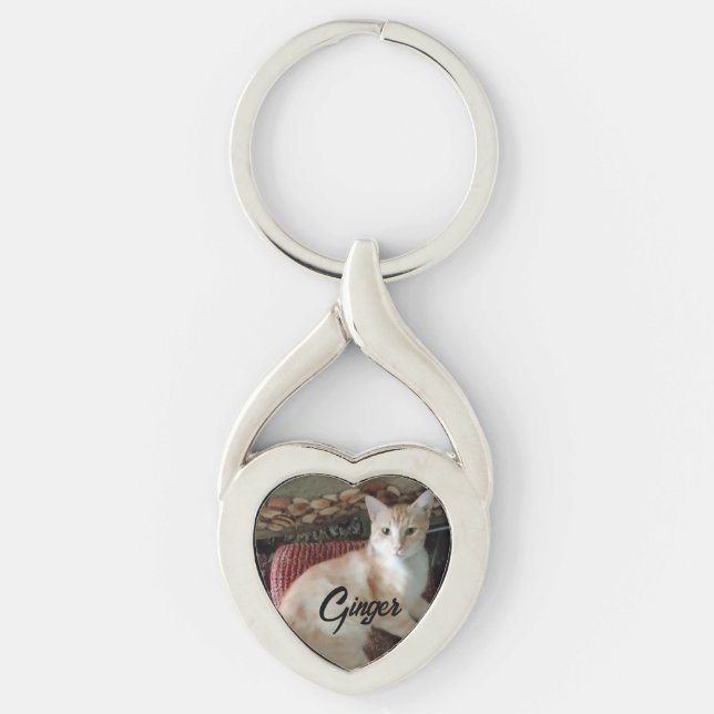 Pet Cat Custom Photo with Customisable Name  Key Ring (Front)