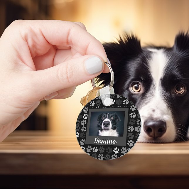 Pet Cat Dog Paw Prints Black Photo Custom Gift Key Ring (Creator Uploaded)