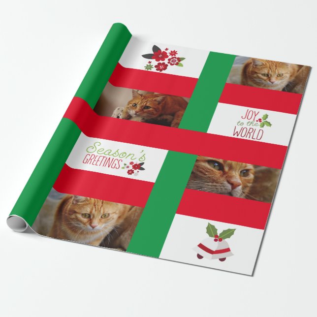Pet Cat Dog Photo Personalise Christmas Holiday Wrapping Paper (Unrolled)