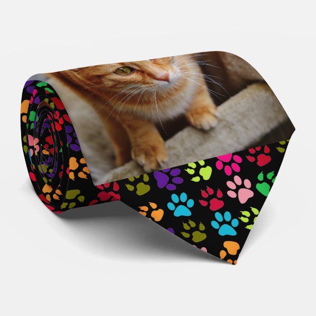 Pet Cat Dog Photo Personalise Photo Paws Tie (Rolled)