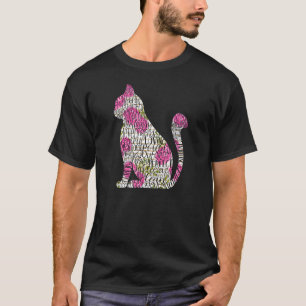 Pet Cat Kitty Word Cloud with Pink Roses T-Shirt