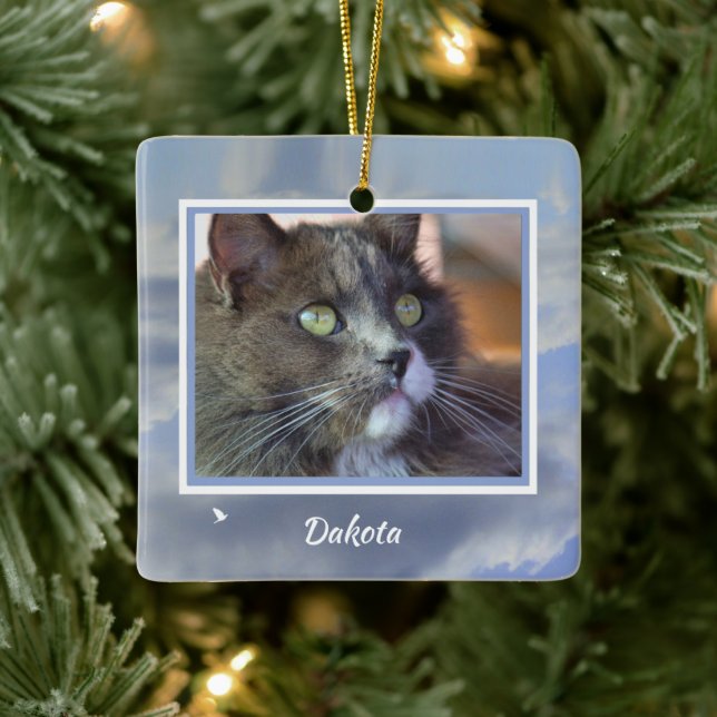 Pet Cat Memorial Custom Photo Spiritual Poem Ceramic Ornament (Tree)