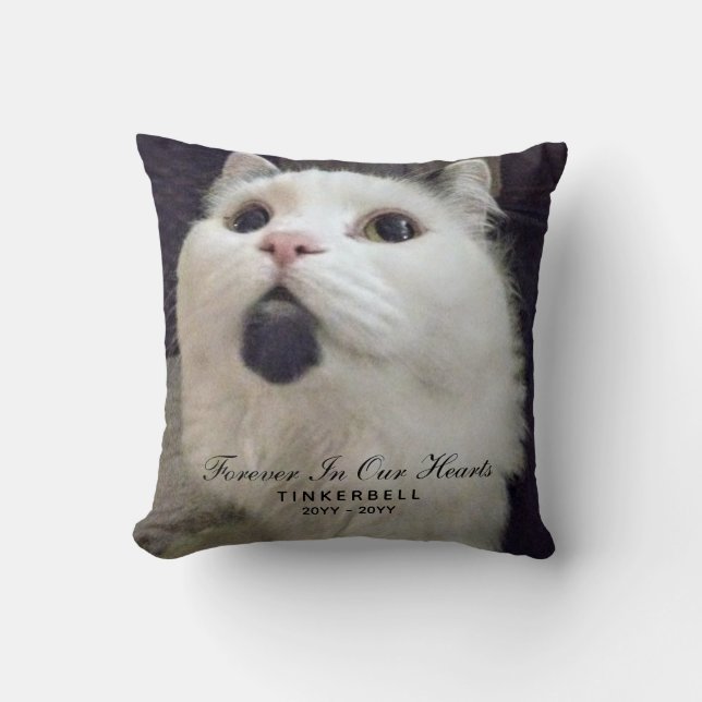 Pet Cat Memorial Photo Forever In Our Hearts Cushion (Front)