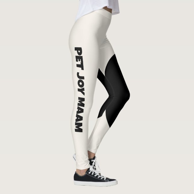 Pet Cat Mum Name Solid Ivory Black Customised Text Leggings (Right)