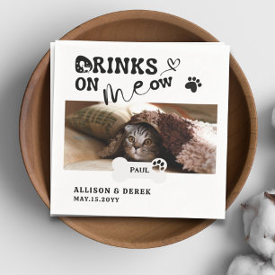 Pet Cat Name Custom Photo Drinks On Me Funny Napkin