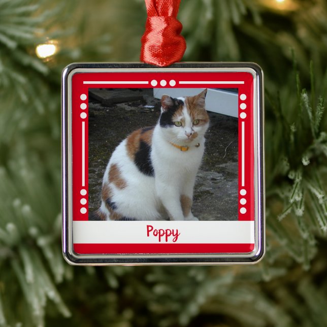 Pet Cat name Photo Holiday red white Metal Tree Decoration (Tree)