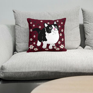 Pet Cat On Cute White Black Burgundy Cushion
