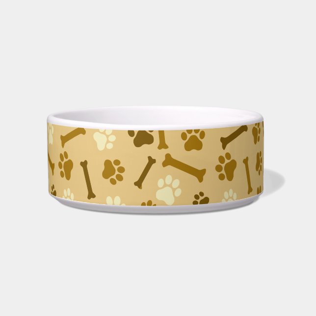 Pet - Cat or Dog Paw Footprint and Bone Pattern  Bowl (Front)