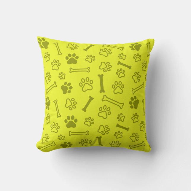 Pet - Cat or Dog Paw Footprint and Bone Pattern  Cushion (Front)