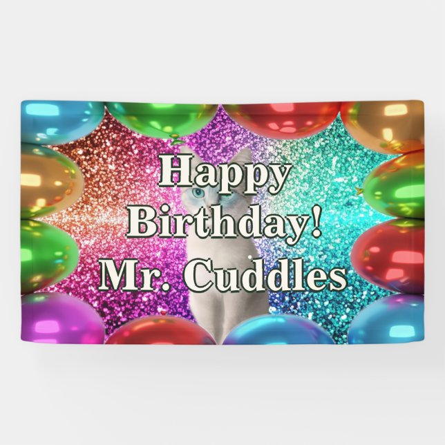 Pet Cat Personalised character birthday banner (Horizontal)