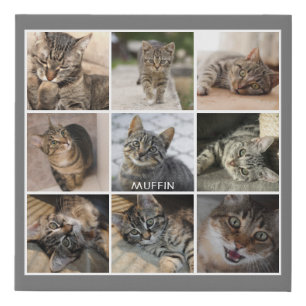 Pet Cat Photo Collage Grey Personalised Faux Canvas Print