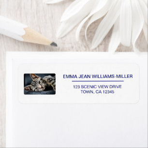 Pet Cat Photo Elegant Modern Return Address Label