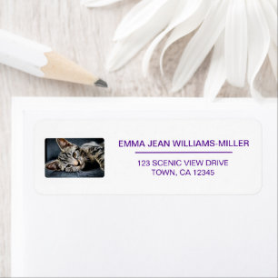 Pet Cat Photo Elegant Modern Return Address Label