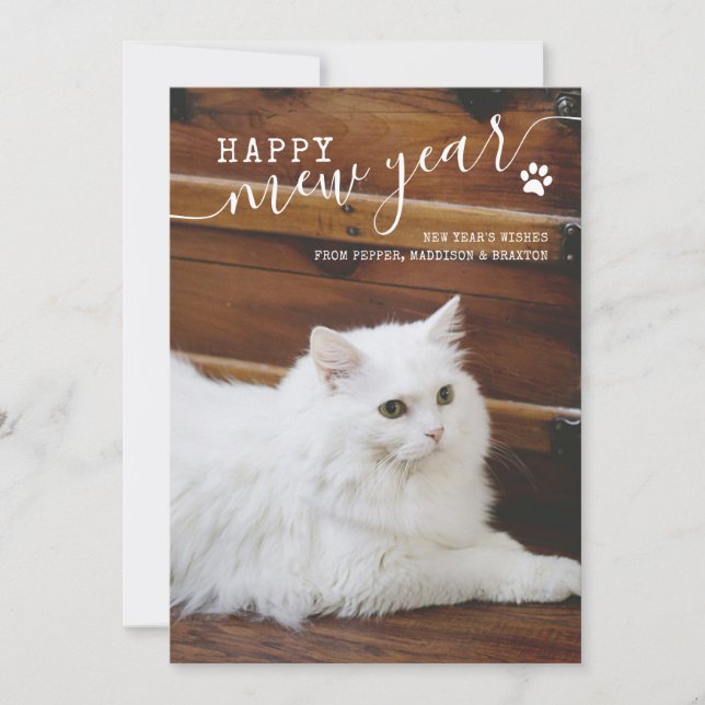 Pet Cat Photo Happy New Year Card (Front)