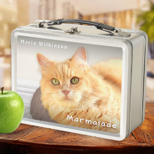Pet Cat Photo Simple Minimalist Personalised Metal Lunch Box