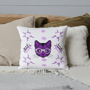 Pet Cat Purple Black White Pattern Modern Custom Cushion