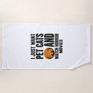 Pet Cats Horror Movies Vintage Halloween Shirt Des Beach Towel