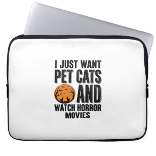 Pet Cats Horror Movies Vintage Halloween Shirt Des Laptop Sleeve
