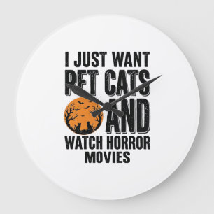 Pet Cats Horror Movies Vintage Halloween Shirt Des Large Clock